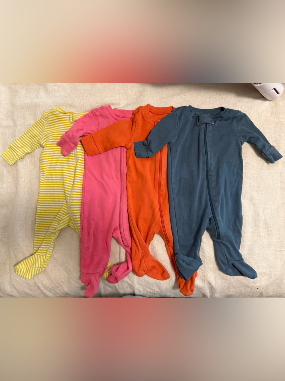 Primary Slate Blue, Orange, yellow stripe and Coral Baby PJ Set Newborn